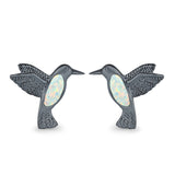 Hummingbird Stud Earrings Lab Created Opal 925 Sterling Silver (15mm)