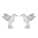 Hummingbird Stud Earrings Lab Created Opal 925 Sterling Silver (15mm)