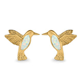 Hummingbird Stud Earrings Lab Created Opal 925 Sterling Silver (15mm)
