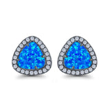 Halo Trillion Cut Stud Earrings Lab Created Opal Simulated CZ 925 Sterling Silver (12mm)