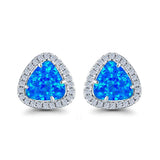 Halo Trillion Cut Stud Earrings Lab Created Opal Simulated CZ 925 Sterling Silver (12mm)