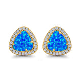 Halo Trillion Cut Stud Earrings Lab Created Opal Simulated CZ 925 Sterling Silver (12mm)