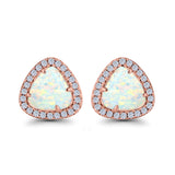 Halo Trillion Cut Stud Earrings Lab Created Opal Simulated CZ 925 Sterling Silver (12mm)