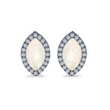 Halo Marquise Stud Earrings Lab Created Opal Simulated CZ 925 Sterling Silver (14mm)