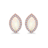 Halo Marquise Stud Earrings Lab Created Opal Simulated CZ 925 Sterling Silver (14mm)
