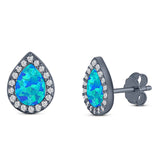Halo Pear Stud Earring Simulated Cubic Zirconia Created Opal Solid 925 Sterling Silver (11mm)