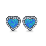 Halo Heart Stud Earrings Lab Created Opal Simulated CZ 925 Sterling Silver (15mm)