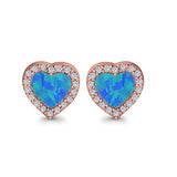 Halo Heart Stud Earrings Lab Created Opal Simulated CZ 925 Sterling Silver (15mm)