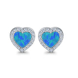 Halo Heart Stud Earrings Lab Created Opal Simulated CZ 925 Sterling Silver (15mm)