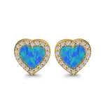 Halo Heart Stud Earrings Lab Created Opal Simulated CZ 925 Sterling Silver (15mm)