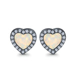 Halo Heart Stud Earrings Lab Created Opal Simulated CZ 925 Sterling Silver (15mm)