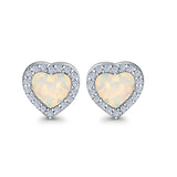 Halo Heart Stud Earrings Lab Created Opal Simulated CZ 925 Sterling Silver (15mm)