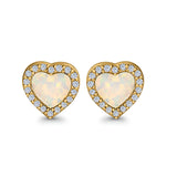Halo Heart Stud Earrings Lab Created Opal Simulated CZ 925 Sterling Silver (15mm)