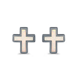 Cross Stud Earrings Lab Created Opal 925 Sterling Silver (14mm)