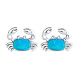 Crab Stud Earrings Lab Created Opal 925 Sterling Silver (14mm)