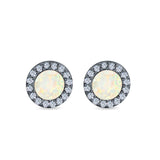 Halo Circle Stud Earrings Lab Created Opal Round Simulated CZ 925 Sterling Silver (14mm)
