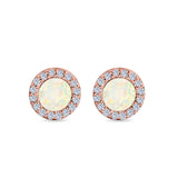 Halo Circle Stud Earrings Lab Created Opal Round Simulated CZ 925 Sterling Silver (14mm)