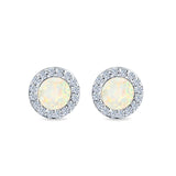 Halo Circle Stud Earrings Lab Created Opal Round Simulated CZ 925 Sterling Silver (14mm)