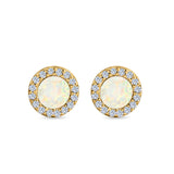 Halo Circle Stud Earrings Lab Created Opal Round Simulated CZ 925 Sterling Silver (14mm)