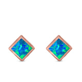 Princess Cut Stud Earrings Created Opal 925 Sterling Silver