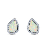 Halo Stud Earrings Created Opal 925 Sterling Silver (12mm)
