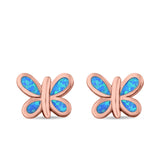 Butterfly Stud Earrings Lab Created Opal 925 Sterling Silver (8mm)