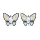 Butterfly Stud Earrings Created Opal Simulated CZ 925 Sterling Silver (8mm)
