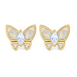 Butterfly Stud Earrings Created Opal Simulated CZ 925 Sterling Silver (8mm)