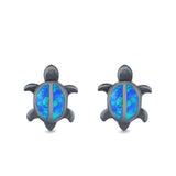 Turtle Stud Earrings Lab Created Opal 925 Sterling Silver (12mm)