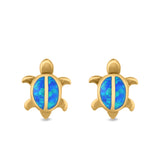 Turtle Stud Earrings Lab Created Opal 925 Sterling Silver (12mm)
