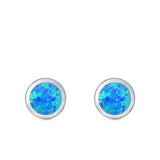 Round Stud Earrings Lab Created Opal 925 Sterling Silver (9.5mm)