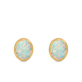 Oval Stud Earrings Lab Created Opal 925 Sterling Silver (11mm)