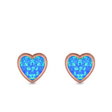 Heart Stud Earrings Lab Created Opal 925 Sterling Silver (11mm)