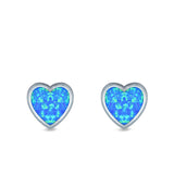 Heart Stud Earrings Lab Created Opal 925 Sterling Silver (11mm)