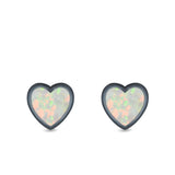 Heart Stud Earrings Lab Created Opal 925 Sterling Silver (11mm)