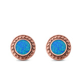 Round Stud Earrings Lab Created Opal 925 Sterling Silver (12mm)