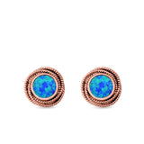 Round Rope Stud Earrings Lab Created Opal 925 Sterling Silver (10mm)
