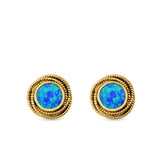 Round Rope Stud Earrings Lab Created Opal 925 Sterling Silver (10mm)