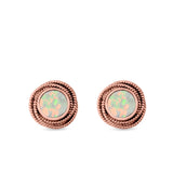Round Rope Stud Earrings Lab Created Opal 925 Sterling Silver (10mm)