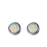 Round Rope Stud Earrings Lab Created Opal 925 Sterling Silver (10mm)