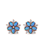Flower Stud Earrings Lab Created Opal Simulated CZ 925 Sterling Silver (9mm)
