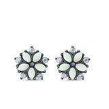 Flower Stud Earrings Lab Created Opal Simulated CZ 925 Sterling Silver (9mm)