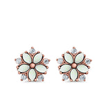 Flower Stud Earrings Lab Created Opal Simulated CZ 925 Sterling Silver (9mm)