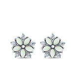 Flower Stud Earrings Lab Created Opal Simulated CZ 925 Sterling Silver (9mm)