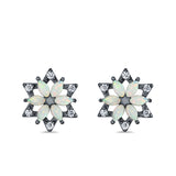 Flower Stud Earrings Lab Created Opal Simulated CZ 925 Sterling Silver (12mm)