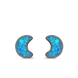 Moon Stud Earrings Lab Created Opal 925 Sterling Silver (14mm)