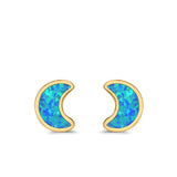 Moon Stud Earrings Lab Created Opal 925 Sterling Silver (14mm)