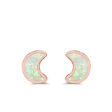 Moon Stud Earrings Lab Created Opal 925 Sterling Silver (14mm)