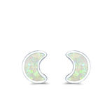 Moon Stud Earrings Lab Created Opal 925 Sterling Silver (14mm)