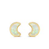 Moon Stud Earrings Lab Created Opal 925 Sterling Silver (14mm)